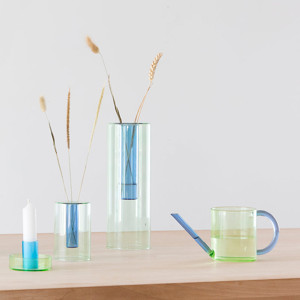 Green Glass Candlestick-Block Design-softstore.co