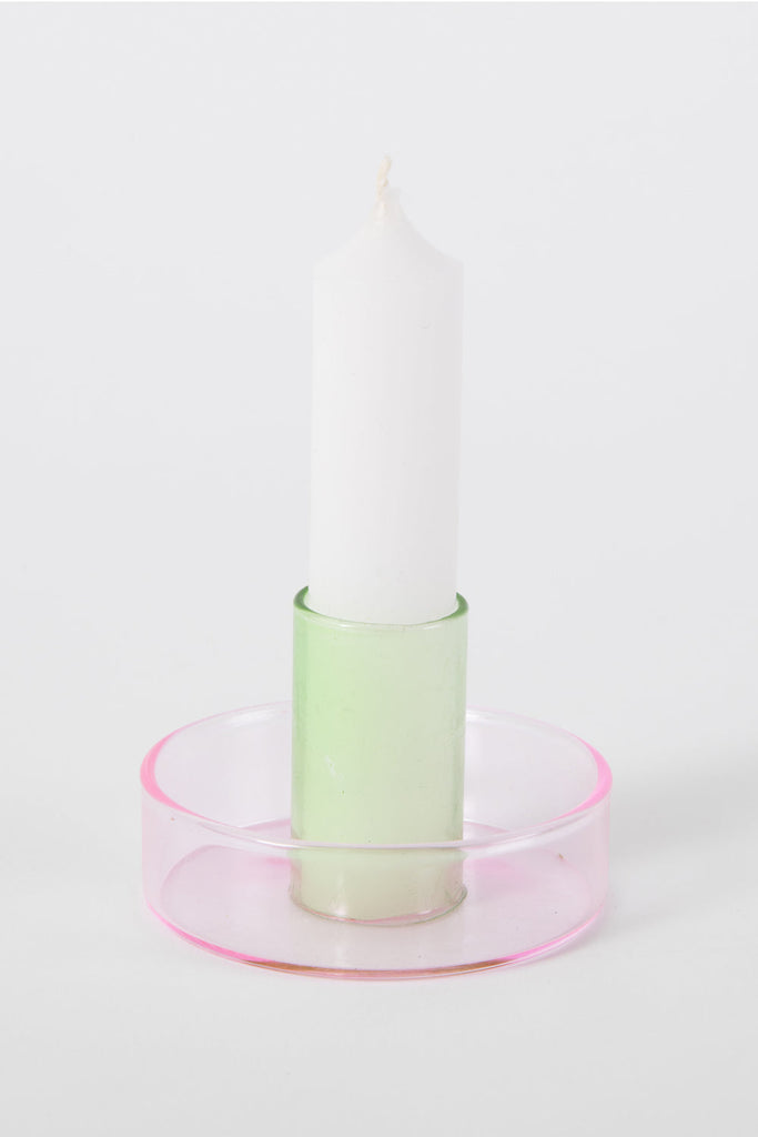 Pink & Green Glass Candlestick-Block Design-softstore.co